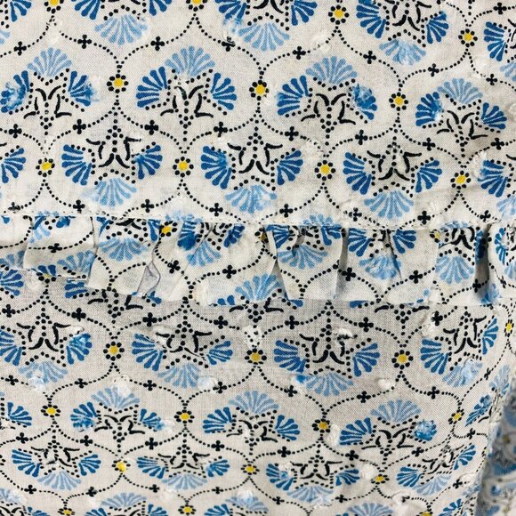 Ann Taylor Loft Blue Multicolored Bohemian Print Pleated Bib Front Women's S Top - Picture 3 of 9